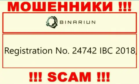 Регистрационный номер организации Binariun, которую нужно обойти стороной: 24742 IBC 2018