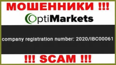 Номер регистрации, под которым зарегистрирована контора OptiMarket Co: 2020/IBC00061