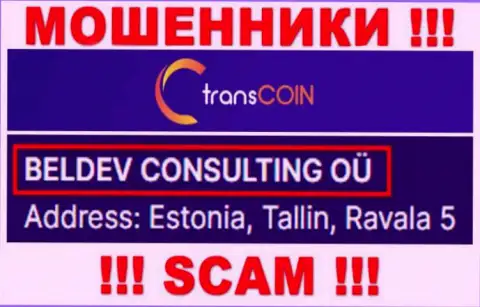 Trans Coin - юридическое лицо internet мошенников организация Белдев Консалтинг Ою