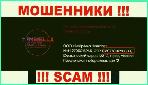 ООО Амбрелла Капитал интернет-кидал Umbrella Capital зарегистрировано под вот этим номером регистрации: 207700295880