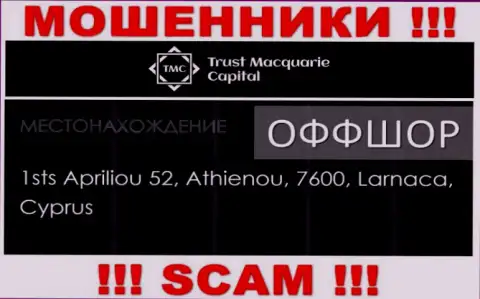 1sts Apriliou 52, Athienou, 7600, Larnaca, Cyprus - адрес, по которому зарегистрирована мошенническая организация Trust Macquarie Capital