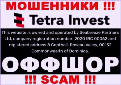 На web-сайте разводил Тетра Инвест идет речь, что они расположены в оффшоре - 8 Copthall, Roseau Valley, 00152 Commonwealth of Dominica, будьте осторожны