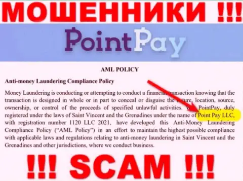 Конторой Point Pay владеет Point Pay LLC - информация с официального сайта мошенников