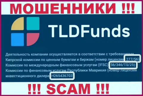 ТЛД Фондс предоставили на сайте лицензию, но вот ее наличие мошеннической их сущности не меняет