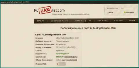Сервис Будриган Трейд в пределах России заблокирован Генеральной прокуратурой