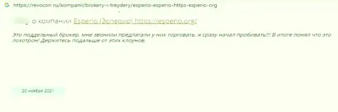 В своем комментарии, потерпевший от мошеннических действий Esperio, описывает факты слива денежных активов