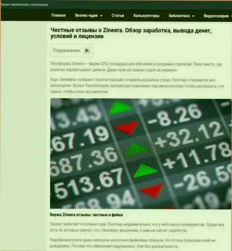 Обзор условий для спекулирования биржевой организации Zinnera Com, опубликованный на web-сервисе biznes-transformator com