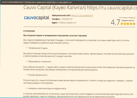 Статья об условиях спекулирования дилинговой организации Cauvo Capital на сайте revocon ru